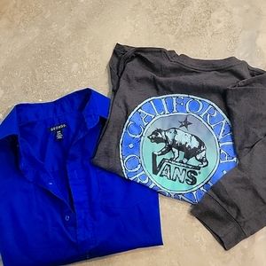 Boys S XL long sleeve tshirt and button up.